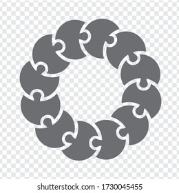 Simple icon circle puzzle in gray. Simple icon puzzle of the twelve elements on transparent background for your web site design, app, UI. EPS10.
