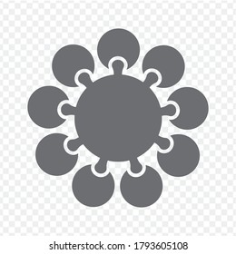 Sencillo rompecabezas de círculo de iconos en gris. Sencillo rompecabezas de iconos de los nueve elementos y centrar en fondo transparente. Diseño plano. Ilustración del vector EPS10.