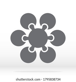 Sencillo rompecabezas de círculo de iconos en gris. Sencillo rompecabezas de iconos de los seis elementos y centrar en fondo transparente. Diseño plano. Ilustración del vector EPS10.
