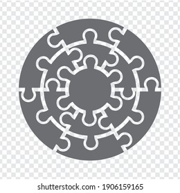 Sencillo rompecabezas de círculo de iconos en gris. Rompecabezas de círculo simple de tres piezas sobre fondo gris. Diseño plano. Ilustración del vector EPS10. 