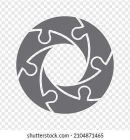 Sencillo rompecabezas de círculo de iconos en gris. Sencillo rompecabezas de iconos de los seis elementos sobre fondo transparente para el diseño de su sitio web, aplicación, interfaz de usuario. EPS10.