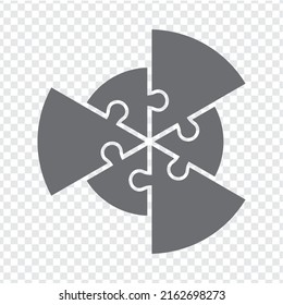 Simple icon circle puzzle in gray. Simple icon puzzle of the  six elements on transparent background for your web site design, app, UI. EPS10.