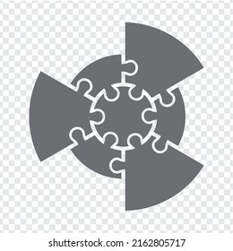 Simple icon circle puzzle in gray. Simple icon puzzle of the  six elements  and center on transparent background for your web site design, app, UI. EPS10.