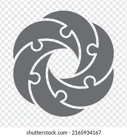 Simple icon circle puzzle in gray. Simple icon puzzle of the six elements  on transparent background for your web site design, app, UI. EPS10.