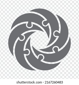 Einfaches Icon-Kreis-Rätsel auf Grau. Einfache Icon-Puzzle der sieben Elemente auf transparentem Hintergrund für Ihr Webseitendesign, App, UI. EPS10.
