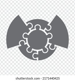 Sencillo rompecabezas de círculo de iconos en gris. Sencillo rompecabezas de iconos de los cinco elementos sobre fondo transparente para el diseño de su sitio web, aplicación, interfaz de usuario. EPS10.