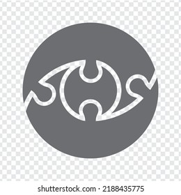 Simple icon circle puzzle in gray. Simple icon puzzle of the two elements and center on transparent background for your web site design, app, UI. EPS10.