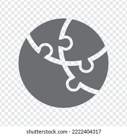 Simple icon circle with puzzle in gray. Simple icon puzzle of the four elements  on transparent background for your web site design, app, UI. EPS10.