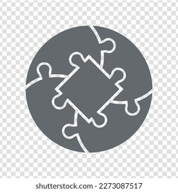 Sencillo rompecabezas de círculo de iconos en gris. Sencillo rompecabezas de iconos de los cuatro elementos y centro en fondo transparente para el diseño de su sitio web, aplicación, interfaz de usuario. EPS10.