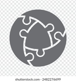 Simple icon circle puzzle in gray. Simple icon puzzle of the three elements  and center on transparent background for your web site design, app, UI. EPS10.