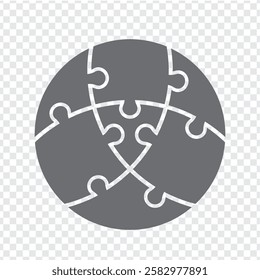 Simple icon circle puzzle in gray. Simple icon puzzle of the six elements  and center Reuleaux triangle on transparent background for your web site design, app, UI. EPS10.