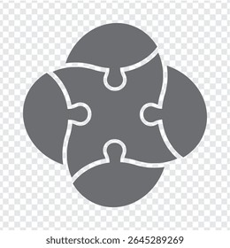 Simple icon circle puzzle in gray. Simple icon puzzle of the four elements and center on transparent background for your web site design, app, UI. EPS10.
