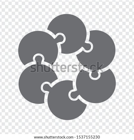 Simple icon circle puzzle in gray. Simple icon puzzle of the six elements on transparent background for your web site design, logo, app, UI. Flat design.  EPS10.
