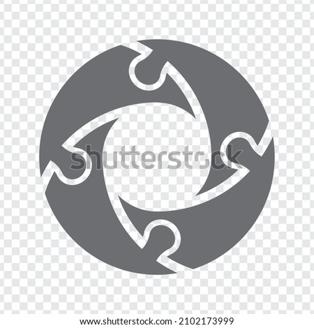 Simple icon circle puzzle in gray. Simple icon puzzle of the four elements  on transparent background for your web site design, app, UI. EPS10.