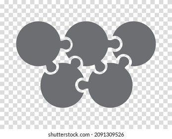 Simple icon of circle puzzle in grey.  Simple icon puzzle of the five elements on transparent background for your web site design, logo, app, UI. EPS10.