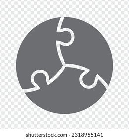 Simple icon of circle puzzle in grey.  Simple icon puzzle of three elements on transparent background for your web site design, logo, app, UI. EPS10.