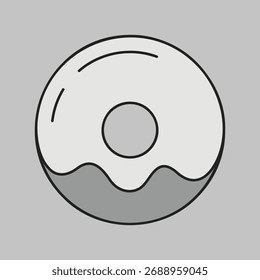 Un simple icono de una clásica masa de rosquillas glaseada. Diseñado en un estilo de contorno limpio, moderno y en escala de grises. Ideal para menús, App de comida y Sitios web de cafetería.
