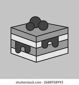 Un simple icono de una rebanada clásica de pastel de Napoleón. Diseñado en un estilo de contorno limpio, moderno y en escala de grises. Ideal para menús, App de comida y Sitios web.
