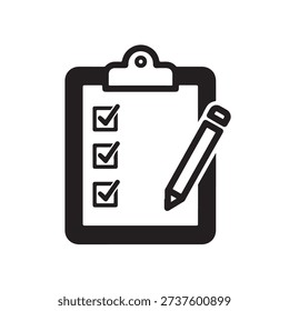 Simple icon of clipboard with checklist and pencil