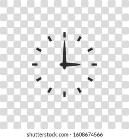 Simple icon of clock. Black symbol on transparency grid