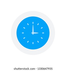 Simple icon of clock. Icon in colored circle with gray bold border. Web button, modern flat design