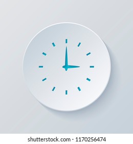 Simple icon of clock. Cut circle with gray and blue layers. Paper style
