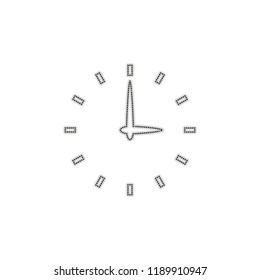 Simple icon of clock. Dotted outline silhouette with shadow on white background