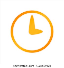 Simple icon of clock. Orange sign with low light on white background