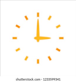 Simple icon of clock. Orange sign with low light on white background
