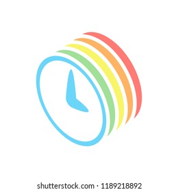 Simple icon of clock. Stack of colorful isometric icons on white background