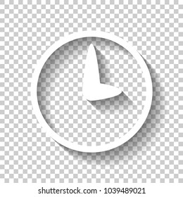 Simple icon of clock. White icon with shadow on transparent background