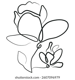 Simple icon of closed magnolia buds in line art style drawn with original outline, for logos, tattoos or other designs	