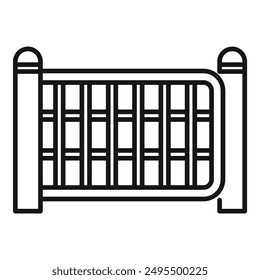 Simple icon of a closed metal fence gate protecting a building entrance