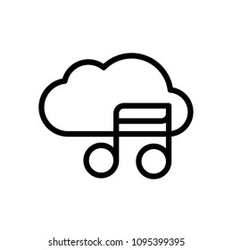 Simple icon with cloud and musical note. Linear symbol, thin outline