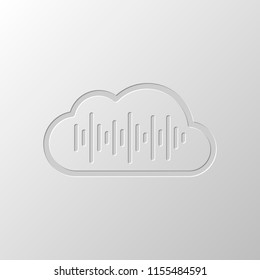 Simple icon with cloud and sound equalizer wave. Thin outline. Paper design. Cutted symbol. Pitted style