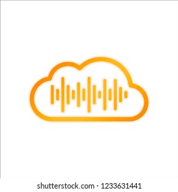 Simple icon with cloud and sound equalizer wave. Thin outline. Orange sign with low light on white background