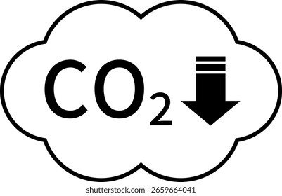 Simple icon of CO2 (carbon dioxide) reduction, cloud shape