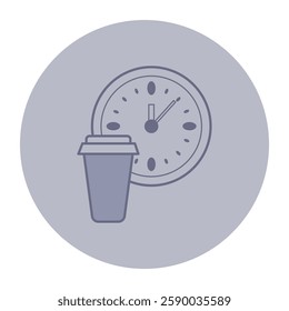 Simple icon of coffee cup alongside clock. Refreshing drink concept, perfect for coffee lovers or busy individuals needing a boost