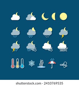 Simple icon collection pack with a flat color style of various night weather conditions