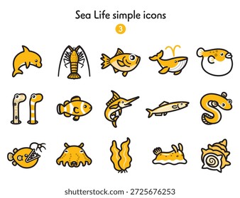 Simples coleção de ícones de criaturas marinhas