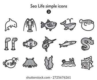 Simples coleção de ícones de criaturas marinhas