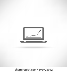 Simple icon computer with chart on screen. EPS10 vector.
