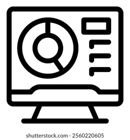 Simple icon of a computer screen displaying data analysis with graphs and charts