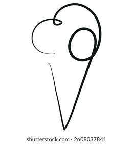 simple icon of a cone with ice cream scoops drawn with one outline in line art style	