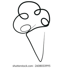 simple icon of a cone with three scoops of ice cream in line art style drawn with one outline