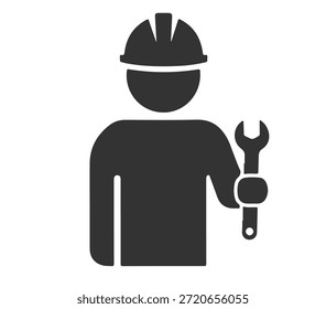 Un simple icono de un trabajador de la construcción sosteniendo una llave inglesa