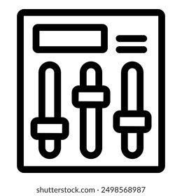 Simple icon of a control panel interface with three vertical sliders adjusting settings