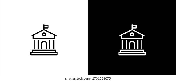 Einfaches Symbol des Gerichtsgebäudes, Vektorgrafik. Erstellen von Architekturlinien-Symbolen. Symbole für schwarze und weiße Linien Bearbeitbare Striche.