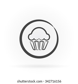 Simple icon of cupcake in circle with shadow.