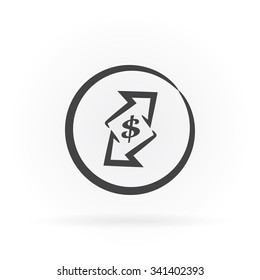 Simple icon of currency exchange in circle with shadow.